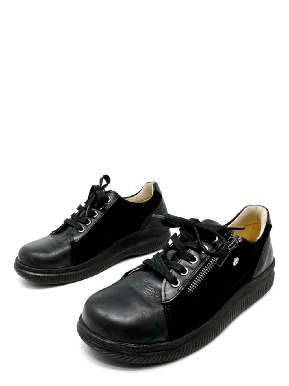 Wolky Pro XW Sneaker Black Leather & Suede Size 37/6 EXTRA WIDE Comfort Shoe